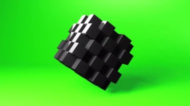 Cube with squares on faces. 3d motion graphics background. Techno 3d looping video animation