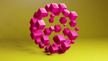 Bright color sphere geometric shape transformation made of cubes, motion graphics background. Techno 3d looping video animation design