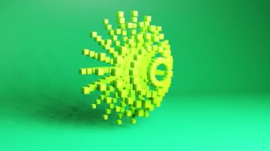Bright color cone geometric shape transformation made of cubes, motion graphics background. Techno 3d looping video animation design