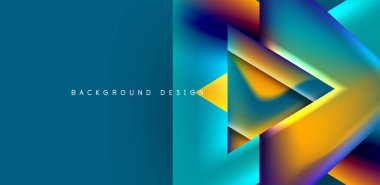 Örtüler, şablonlar, el ilanları, broşürler, afişler için üstüste binen üçgenler ve sıvı gradyanlarla soyut fırın