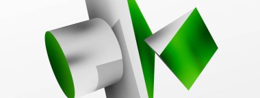 Vektör 3d soyut arkaplan. Şekiller 3 boyutlu üçgen ve silindir. Duvar kağıdı, afiş, arkaplan veya iniş için moda tekno iş şablonu