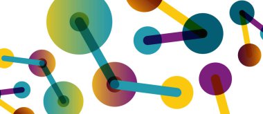 Çizgi noktaları geometrik soyut arkaplan bağlantıları. Çizgilerle birbirine bağlı çemberler. Duvar kağıdı, afiş, arkaplan veya iniş için moda tekno iş şablonu