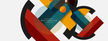 Geometrik şekiller bileşim soyut arkaplan. Çember çizgileri ve dikdörtgenler. Duvar kağıdı afişi veya iniş sayfası için vektör illüstrasyonu