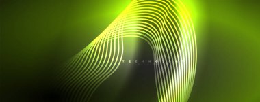 Parlak neon dalgalar, dinamik elektrik hareketi, enerji ya da hız kavramı. Duvar kağıdı, afiş, arkaplan, broşür, katalog, kapak, broşür