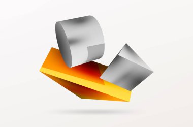 Metalik 3d şekil vektör geometrik arkaplan. Duvar kağıdı, afiş, arkaplan veya iniş için moda tekno iş şablonu