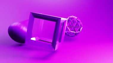 Tree geometric forms - wireframe sphere, cube and cone with round side rotating geometric background. 3D motion graphics. Minimalist geometric looping video design