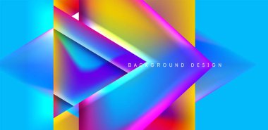 Örtüler, şablonlar, el ilanları, broşürler, afişler için üstüste binen üçgenler ve sıvı gradyanlarla soyut fırın
