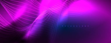 Tekno neon dalga çizgileri, dinamik elektrik hareketi, hız kavramı. Duvar kağıdı, afiş, arkaplan, iniş sayfası, duvar sanatı, davetiye, baskılar için şablonlar