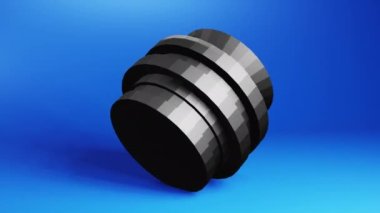Black cylindric abstract 3d form, machinery part concept rotation in blue room motion graphics background. Techno 3d looping video animation