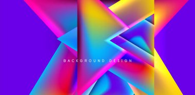 Örtüler, şablonlar, el ilanları, broşürler, afişler için üstüste binen üçgenler ve sıvı gradyanlarla soyut fırın