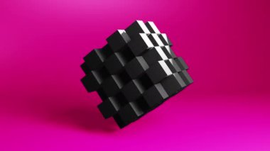 Cube with squares on faces. 3d motion graphics background. Techno 3d looping video animation