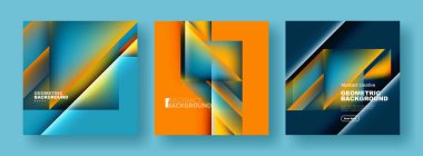 Soyut arkaplan seti - akışkan gradyan dizaynı ile örtüşen üçgenler. Kapaklar, şablonlar, el ilanları, pankartlar, broşürler, afişler koleksiyonu