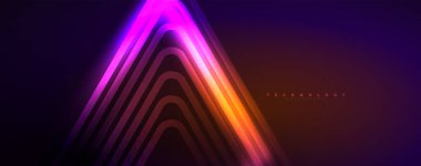 Neon parıldayan tekno çizgiler, yüksek teknolojili soyut arkaplan şablonu. Duvar kağıdı, afiş, arkaplan, broşür, katalog, kapak, broşür