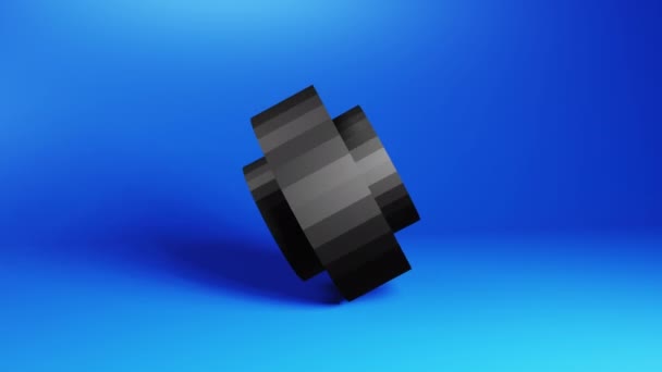 Black Cylindric Abstract Form Machinery Part Concept Rotation Blue Room — Stock video