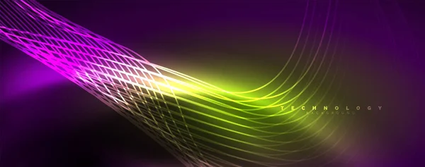 Parlak Neon Dalgalar Dinamik Elektrik Hareketi Enerji Hız Kavramı Duvar — Stok Vektör