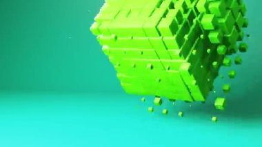 Bright color cube geometric shape transformation made of cubes, motion graphics background. Techno 3d looping video animation design