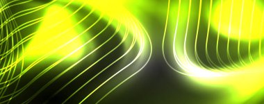 Parlak neon dalgalar, dinamik elektrik hareketi, enerji ya da hız kavramı. Duvar kağıdı, afiş, arkaplan, broşür, katalog, kapak, broşür