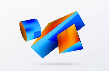 Metalik 3d şekil vektör geometrik arkaplan. Duvar kağıdı, afiş, arkaplan veya iniş için moda tekno iş şablonu