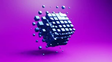 Bright color cube geometric shape transformation made of cubes, motion graphics background. Techno 3d looping video animation design