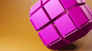 Rotating cube made of separate square plates. Techno 3d geometric video animation background. Looping 3D motion graphics. Color backdrop with geometric design element