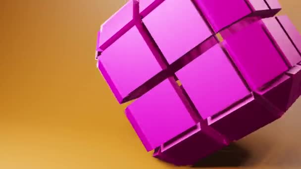別の正方形のプレートで作られた回転キューブ テクノ3D幾何学ビデオアニメーションの背景 3Dモーショングラフィックスをループします 幾何学的なデザイン要素と色の背景 — ストック動画