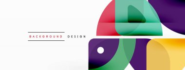 Renkli minimetrik geometrik soyut arkaplan. Yuvarlak elementlerle üçgen şekli, daireler. Duvar kağıdı, afiş, arkaplan veya iniş için moda tekno iş şablonu