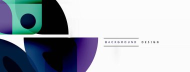 Renkli minimetrik geometrik soyut arkaplan. Yuvarlak elementlerle üçgen şekli, daireler. Duvar kağıdı, afiş, arkaplan veya iniş için moda tekno iş şablonu