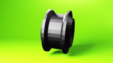 Dönen yuvarlak ve silindir şekilli soyut makine parçası, parlak renk arkaplanı, tekno hareketli grafikler arka planı. 3d video canlandırması
