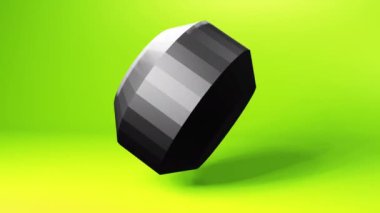 Black cylindric abstract 3d form, machinery part concept rotation in color room motion graphics background. Techno 3d looping video animation