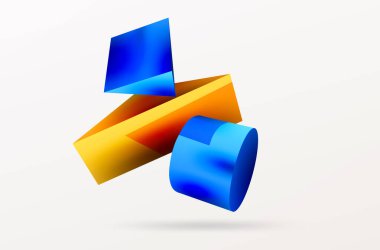 Metalik 3d şekil vektör geometrik arkaplan. Duvar kağıdı, afiş, arkaplan veya iniş için moda tekno iş şablonu