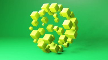 Bright color sphere geometric shape transformation made of cubes, motion graphics background. Techno 3d looping video animation design