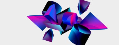 3d vektör minimalist geometrik soyut arkaplan. Üçgen, silindir, piramit temel şekil bileşimi. Duvar kağıdı, afiş, arkaplan veya iniş için moda tekno iş şablonu