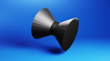 Black cylindric abstract 3d form, machinery part concept rotation in blue room motion graphics background. Techno 3d looping video animation