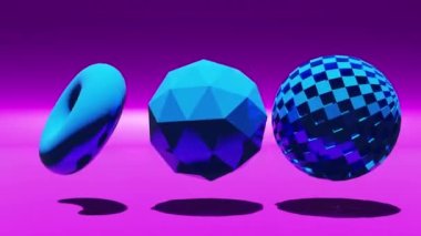 Animation wallpaper - rotating glossy torus and sphere. Futuristic scene with 3d geometric form background. Motion graphics seamless looping video