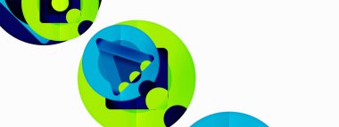 Trendy minimal geometric abstract background. Triangles, squares and circles bright colors backdrop. Vector Illustration For Wallpaper, Banner, Background, Card, Book Illustration, landing page