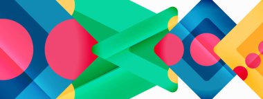 Trendy minimal geometric abstract background. Triangles, squares and circles bright colors backdrop. Vector Illustration For Wallpaper, Banner, Background, Card, Book Illustration, landing page