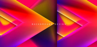 Örtüler, şablonlar, el ilanları, broşürler, afişler için üstüste binen üçgenler ve sıvı gradyanlarla soyut fırın