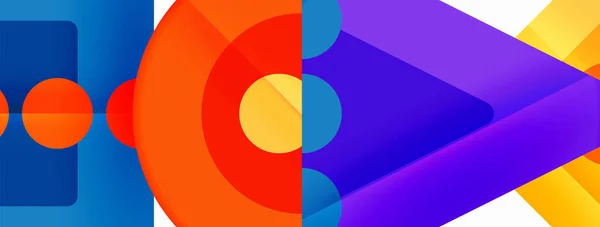 Trendy Minimale Geometrische Abstracte Achtergrond Driehoeken Vierkanten Cirkels Heldere Kleuren — Stockvector
