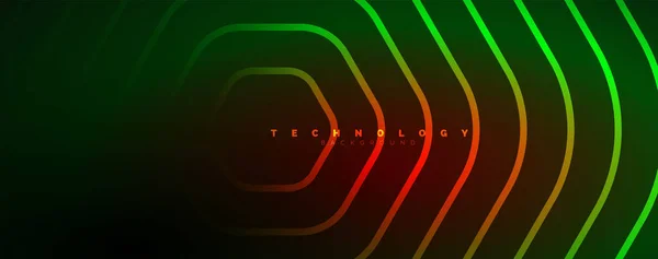 Neon Błyszczące Sześciokąty Abstrakcyjne Tło Technologia Energia Przestrzeń Światło Koncepcja — Wektor stockowy