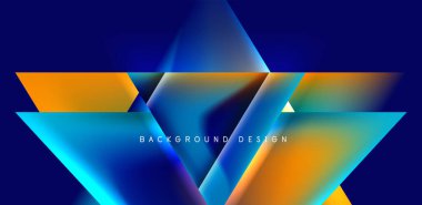 Örtüler, şablonlar, el ilanları, broşürler, afişler için üstüste binen üçgenler ve sıvı gradyanlarla soyut fırın