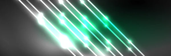 Luces Neón Brillantes Fondo Abstracto Oscuro Con Líneas Curvas Luz — Vector de stock