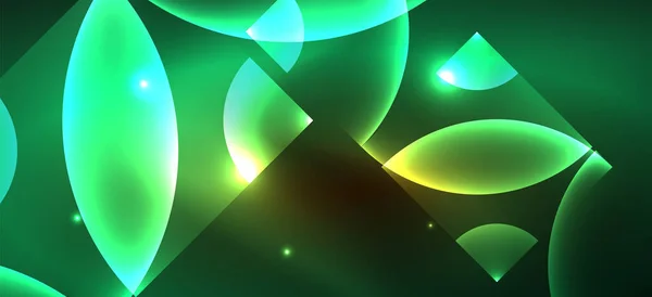 Λαμπερό Νέον Γεωμετρικό Αφηρημένο Φόντο Λαμπερά Φώτα Στρογγυλά Σχήματα Τρίγωνα — Διανυσματικό Αρχείο