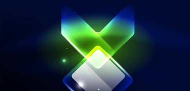 Neon hız oku ve çizgi arka planı şekillendirir. Parlak arka planlı yüksek teknoloji konsepti. Karanlıkta parlayan ışık efekti