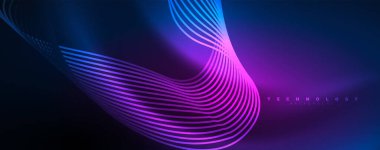 Parlak neon dalgalar, dinamik elektrik hareketi, enerji ya da hız kavramı. Duvar kağıdı, afiş, arkaplan, broşür, katalog, kapak, broşür