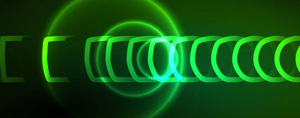 Neon Glödande Cirklar Och Runda Form Linjer Magi Energi Utrymme — Stock vektor