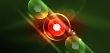 Soyut parlak neon ışıklı tekno daireler arka planı