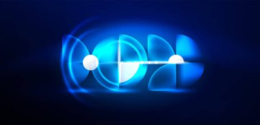 Soyut arka plan mavi parlak neon renkli yuvarlak elementler ve daireler. Duvar kağıdı, bayrak, arkaplan, kart, kitap illüstrasyonu, iniş sayfası için tekno fütüristik vektör ilülasyonu