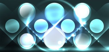 Soyut parlak neon ışıklı tekno daireler arka planı