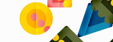 Trendy minimal geometric abstract background. Triangles, squares and circles bright colors backdrop. Vector Illustration For Wallpaper, Banner, Background, Card, Book Illustration, landing page