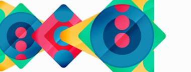 Trendy minimal geometric abstract background. Triangles, squares and circles bright colors backdrop. Vector Illustration For Wallpaper, Banner, Background, Card, Book Illustration, landing page